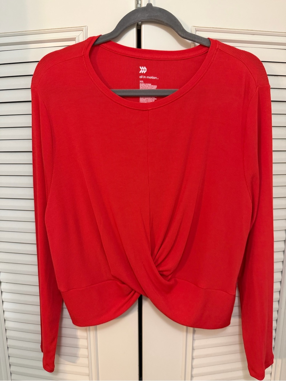 All In Motion • Vibrant Coral Red • Long Sleeve Twist-Hem Top, XXL
